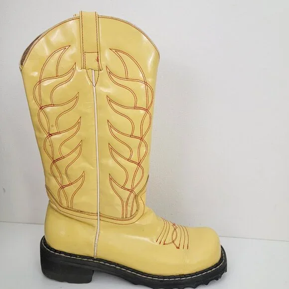 John Fluevog F-Shoes Cowboy Low Boots in Patent Yellow 9 - Picture 2 of 10